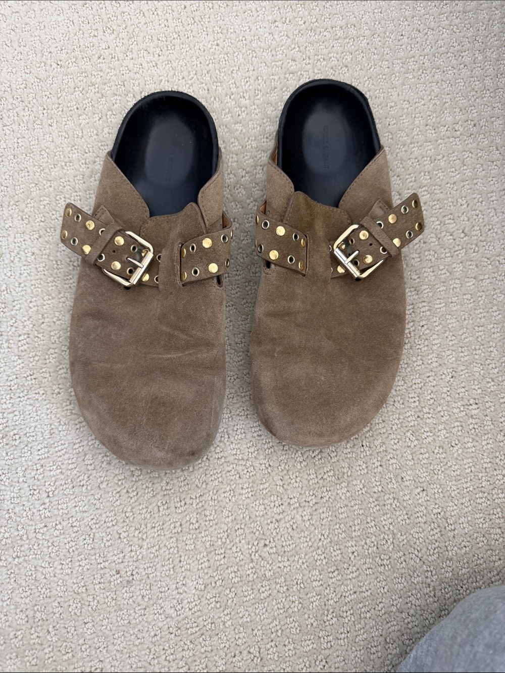Isabel Marant Brown Suede Studded Buckle Mules